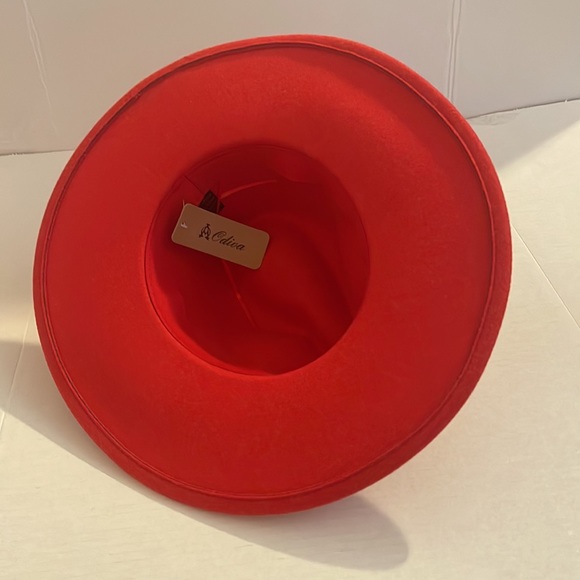 Red Wide Brim Fendora Hat - Picture 7 of 9